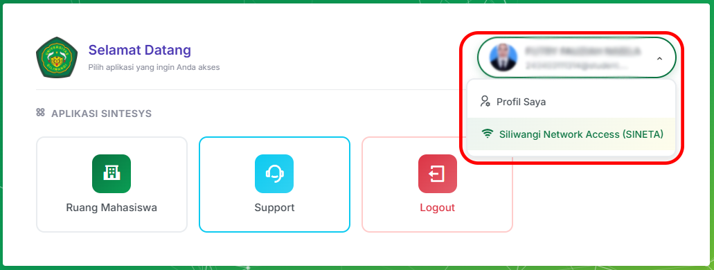 Pilih Siliwangi Network Access dari dropdown SINTESYS