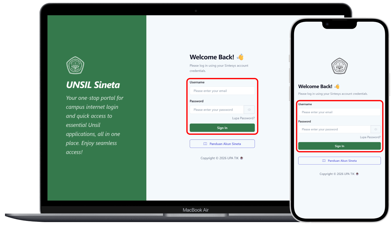 Halaman captive portal login Wi-Fi UNSIL